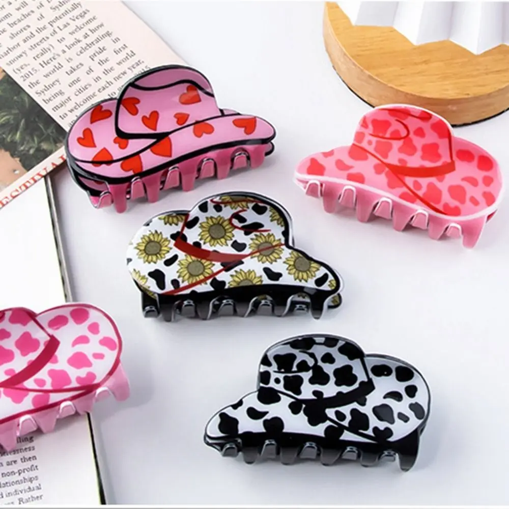 Personalized Cap Shape Cowboy Hat Hair Claw Leopard Printed Heart Plastic Hair Clip Grab Clip Shark Clip Girl