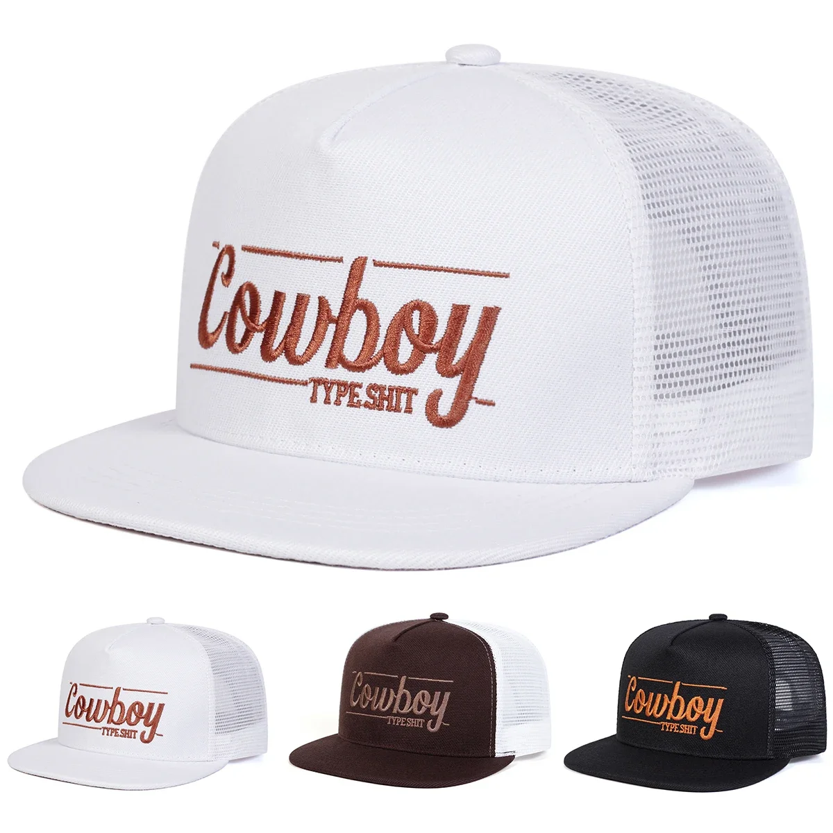 Unisex COWBOY Buchstaben-Stickerei Hip-Hop Netzhüte Frühling Sommer Outdoor Verstellbare Lässige Baseballkappen Sonnenschutzhut Sportkappe