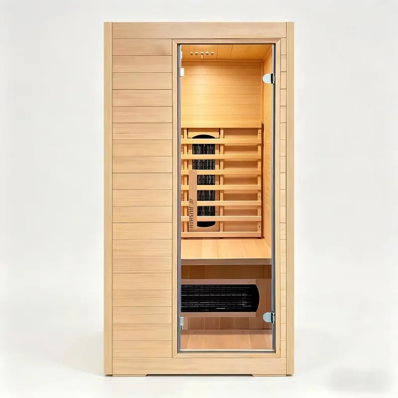 Home Use Single Person Electric Dry Sauna Room With Hemlock Wooden Construction Ceramic Tube Heating Control Panel