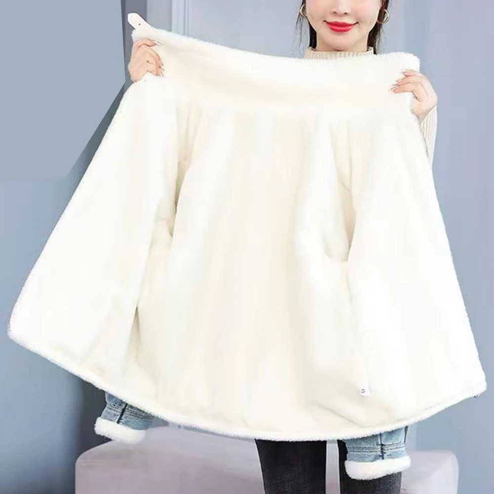 2025 winter new lamb wool plush loose denim jacket women's fashion casual retro versatile wool coat