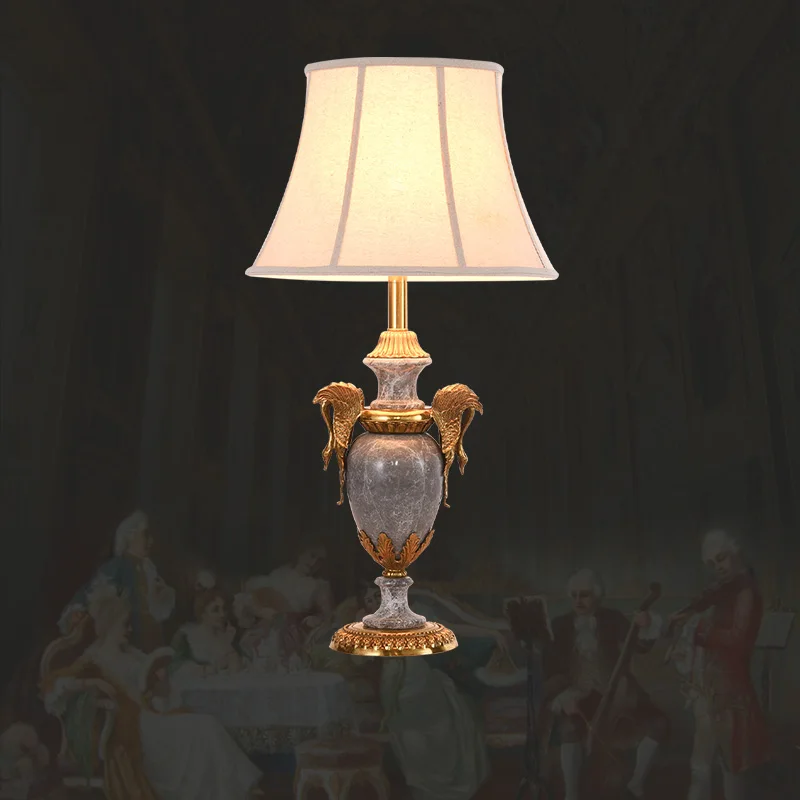 

High-Grade French Full Copper Marble Table Lamp Living Room Bedroom Bedside Study Desktop Decorative Lamp