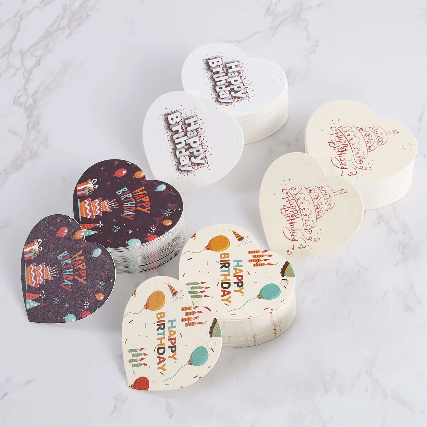 Happy Birthday Gift Tags Printed White Paper Cards for Birthday Party Decoration Goodie Candy Cookie Packaging Supplies Hang Tag