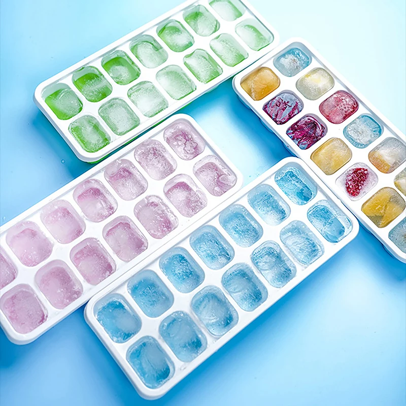 14 Compartments Soft Bottom Silicone Ice Tray with Lid Ice Box DIY Homemade Ice Cream Makers Ice Cube Mould