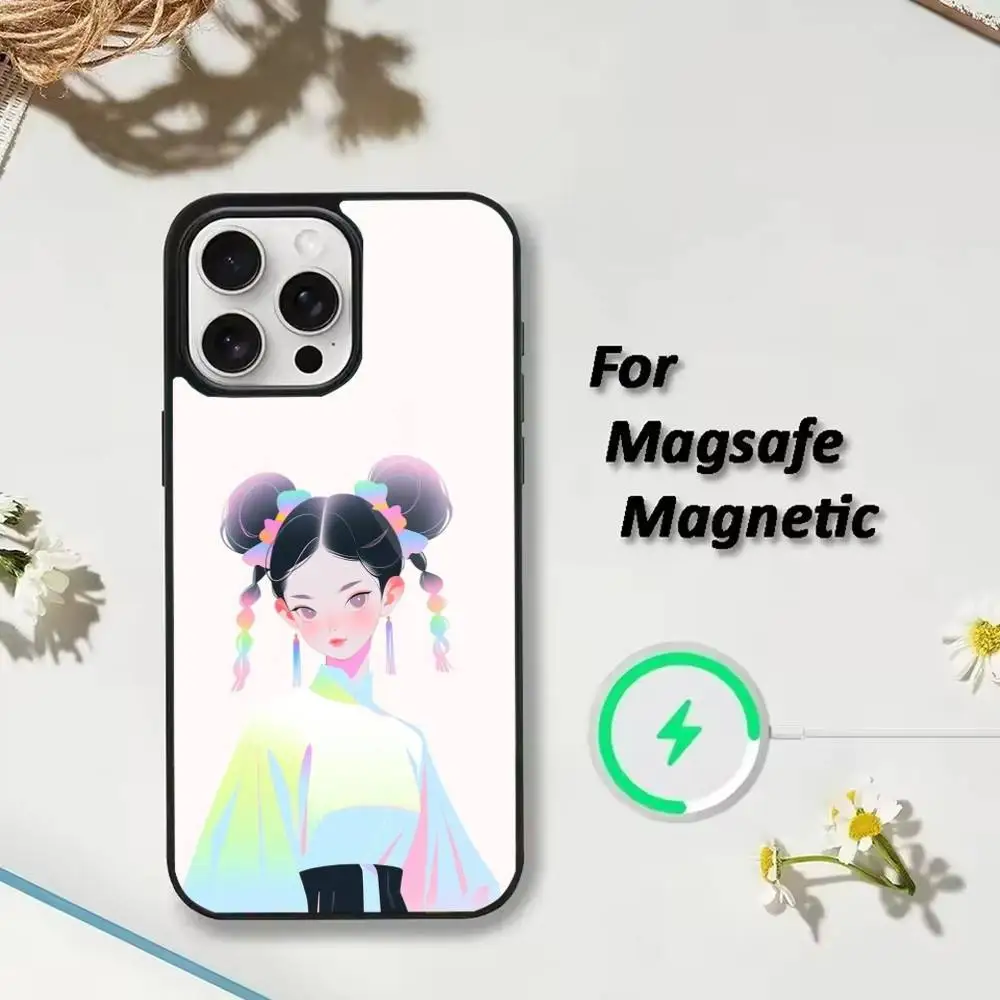 Bella custodia per telefono antica ragazza per iPhone 17,16,15,14,13,12,Plus,Pro,Max per ricarica wireless magnetica Magsafe