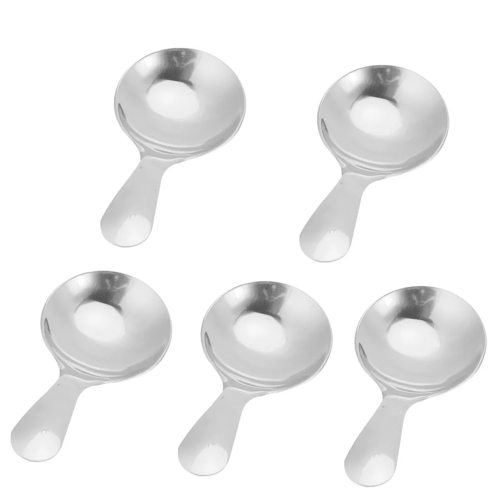 5Pcs Not Deform Mini Soup Spoon Rustless Steel Smooth Tableware Spoon Round Edg Short Handle Metal Spoon Coffee Shop