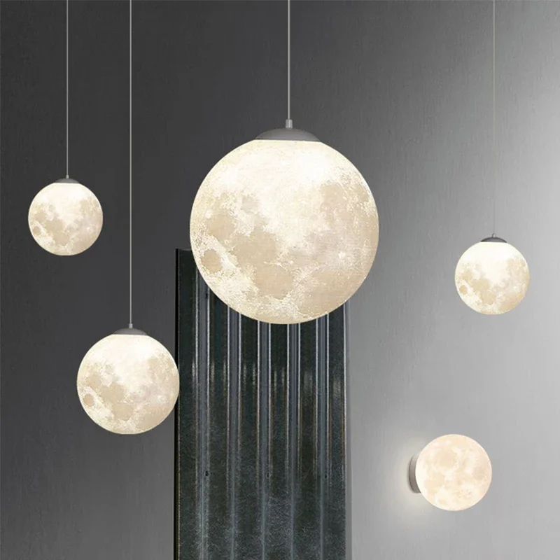 Imagem -05 - Modesto Teto Pendurado Lustre 3d Impressão Moon Lights Quarto das Crianças Quarto Cozinha Planeta Pequenas Lâmpadas Pingente Home Decor