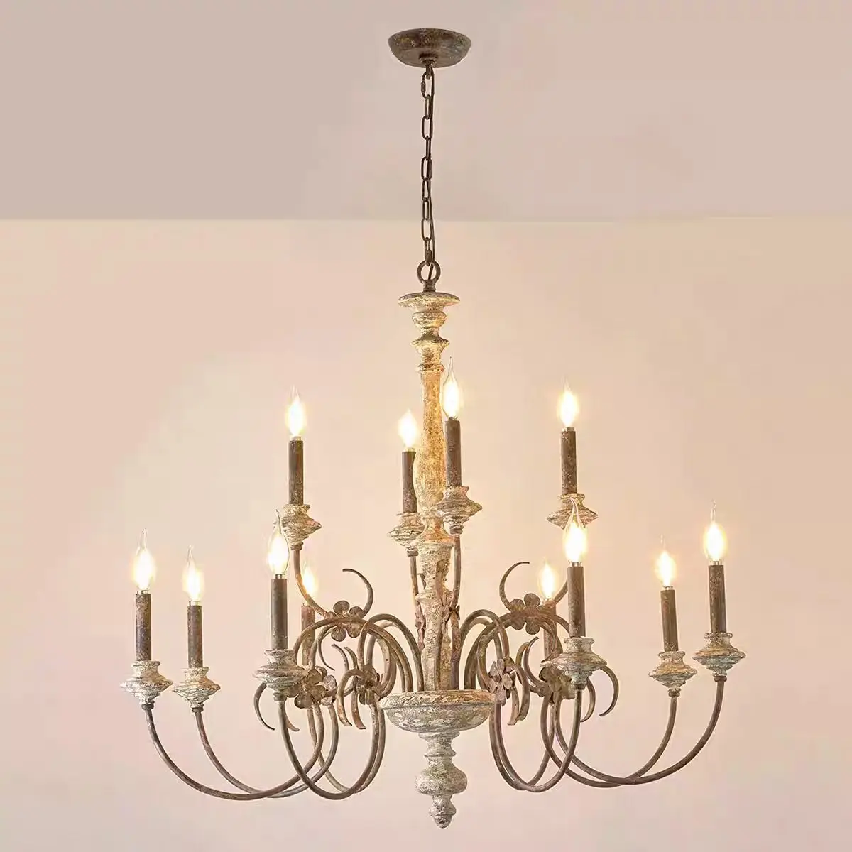 Large Wooden Chandelier 12 Lights Vintage Living Room Hanging Lights For High Ceiling Farmhouse Rustic Chandeliers Retro Lamp