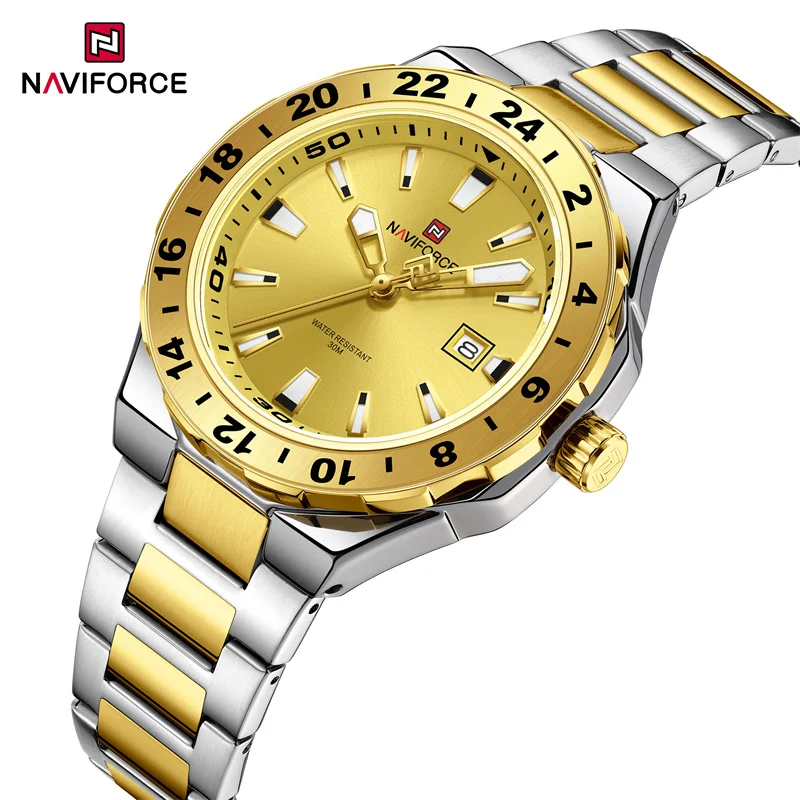 NAVIFORCE High Quality Mens Stainless Steel Quartz Wristwatch 3ATM Waterproof Casual Luminous Big Dial Fashion Male Daily Watch