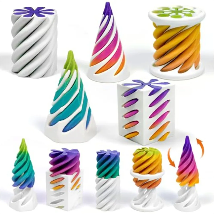

5 Pack Impossible Passthrough Fidget Toy 3D Printed Impossible Cone Rainbow Gradient Colors with White Base 3D Printed StrRelie
