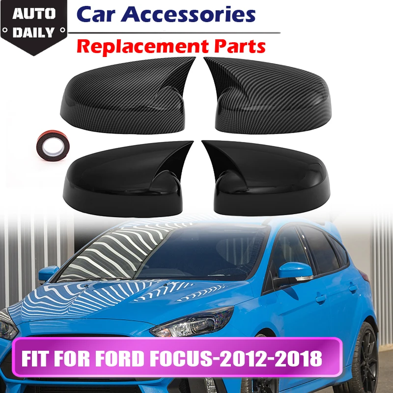 

Fit For Ford Focus MK3 2012-2018 Rearview Side Mirror Cover Wing Cap Ox Horn Exterior Door Rear View Case Trim Carbon Fiber Look