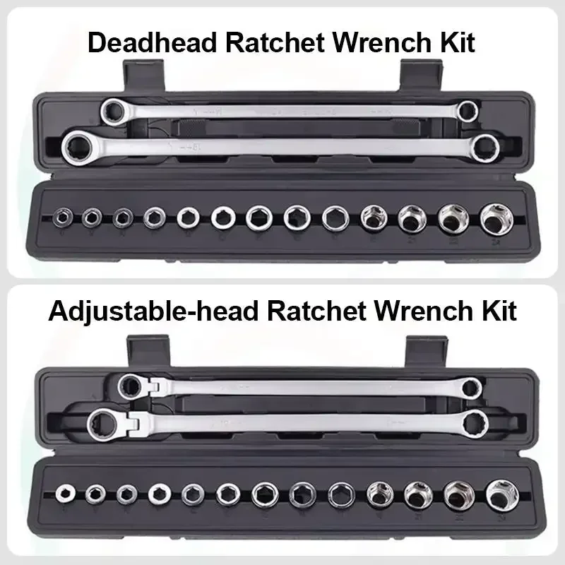 

15PCS Adjustable Ratchet Wrench Kit Chrome Vanadium Steel Torque Wrench Socket Set For Car Repair Hand Tools