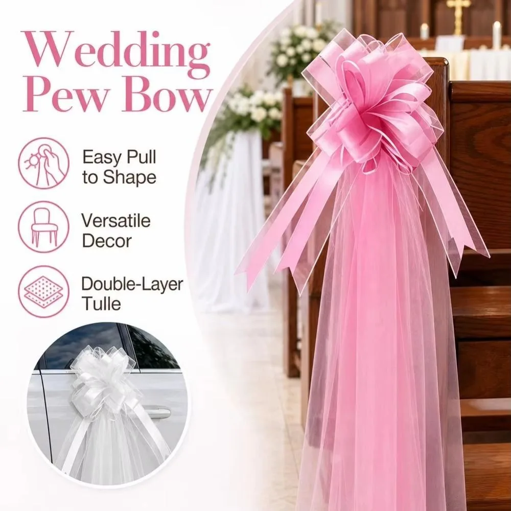 Long Tulle Tails Wedding Bow White Large Pew Bows Easy To Use Environmental Protection Large White Wedding Bow Bridal Shower