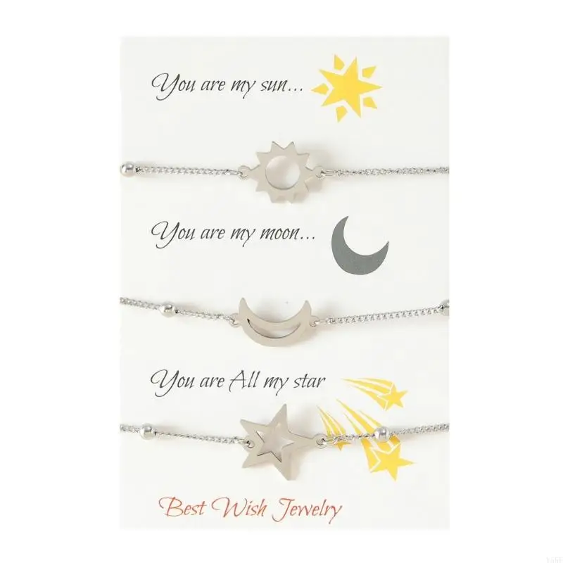

Y55F 3 Pcs for Sun Moon and Star Best Friend Card Bracelets for Matching Friendship G