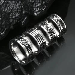 Skyrim Stainless Steel Ring for Men Women 8MM Wide Geometric Casual Finger Rings 2024 Fashion Jewelry Wedding Gift for Lover