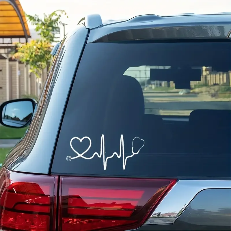 8-Zoll-gravierter weißer reflektieren der Aufkleber mit großem Stethoskop-Herz-Vinyl-Aufkleber für Stoßstangen, LKWs, Lieferwagen, Laptops oder