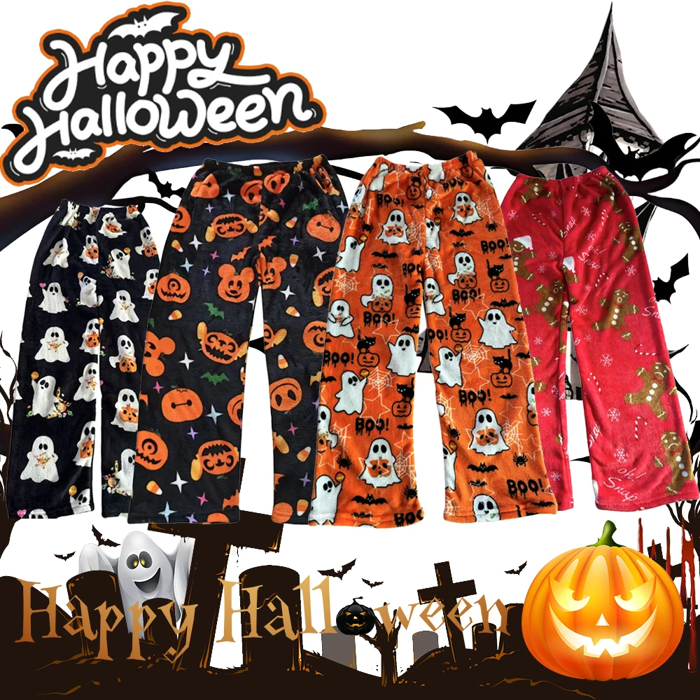 

Halloween Style Mickey Stitch Pajamas Y2k Kawaii Anime Women Warm Woolen Casual Home Pant Autumn Winter Fashion Trouser