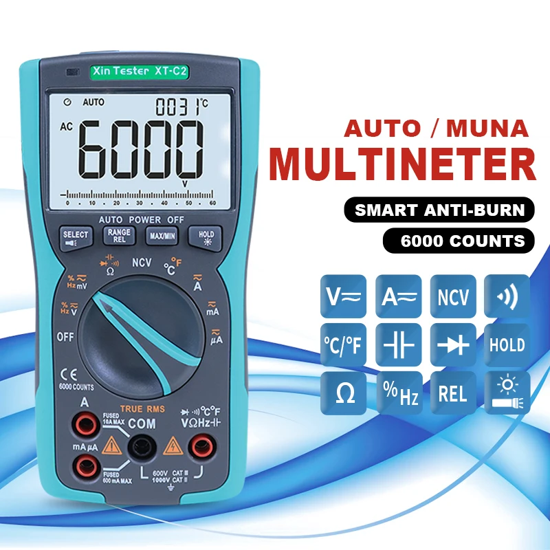 

Xin Tester LCD Display True RMS Multimeter Digital 6000 counts Analog AC DC Voltmeter Amp Ohm Multimetro Auto Range NCV Tester