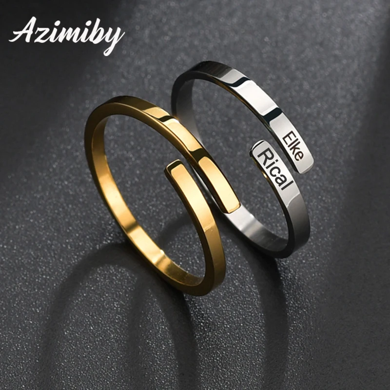 Azimiby Simple Smooth Glossy Ring For Men Women Stainless Steel Customized Couple Name Rings Trendy Jewelry Party Gift Wholesale