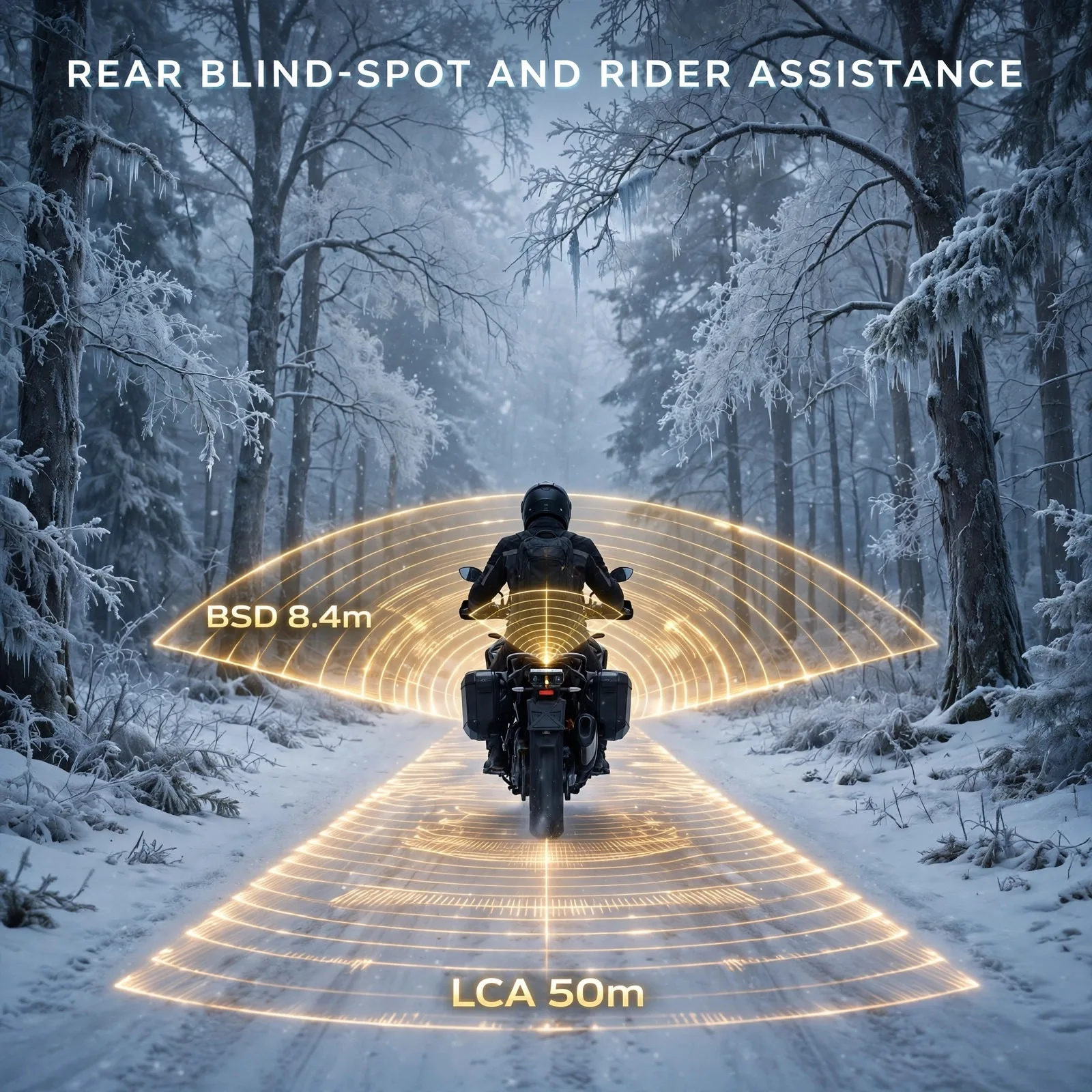 TCHBSD77G01 Frost Forest Edition: 77GHz Millimeter-Wave Rear Radar for Motorcycles, Blind Spot + Lane Change Alerts, up to 70m