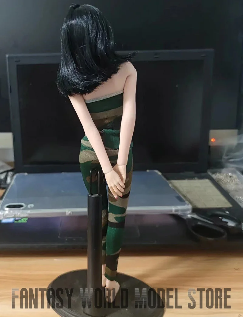 女性用カモフラージュ服セット,伸縮性のあるジャンプスーツとパンツ,大きな胸のアクションフィギュア,体の人形,1:6スケール,12インチ