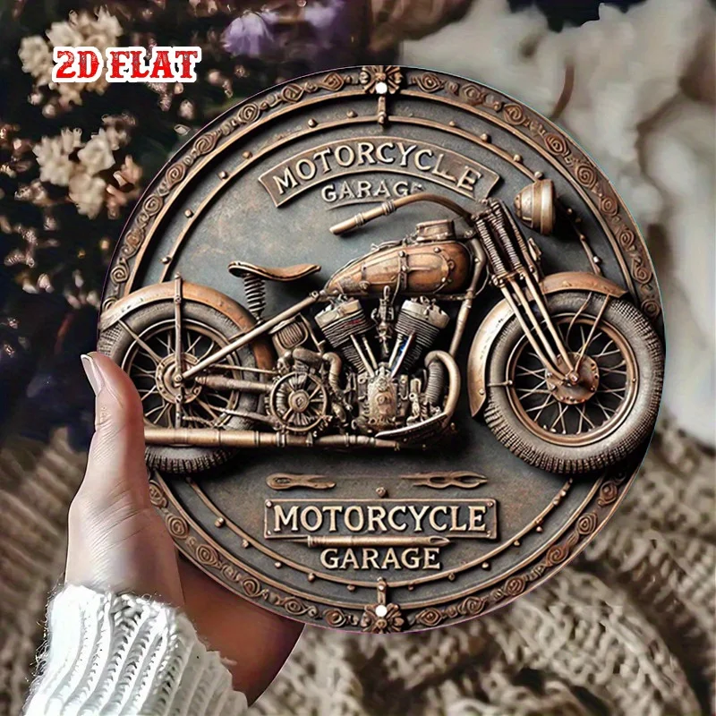 1pc Vintage Industrial Motorcycle Garage Round Aluminum Sign - Rustic Metal Wall Art for Home, Garage, Cafe, Dining Room Decor