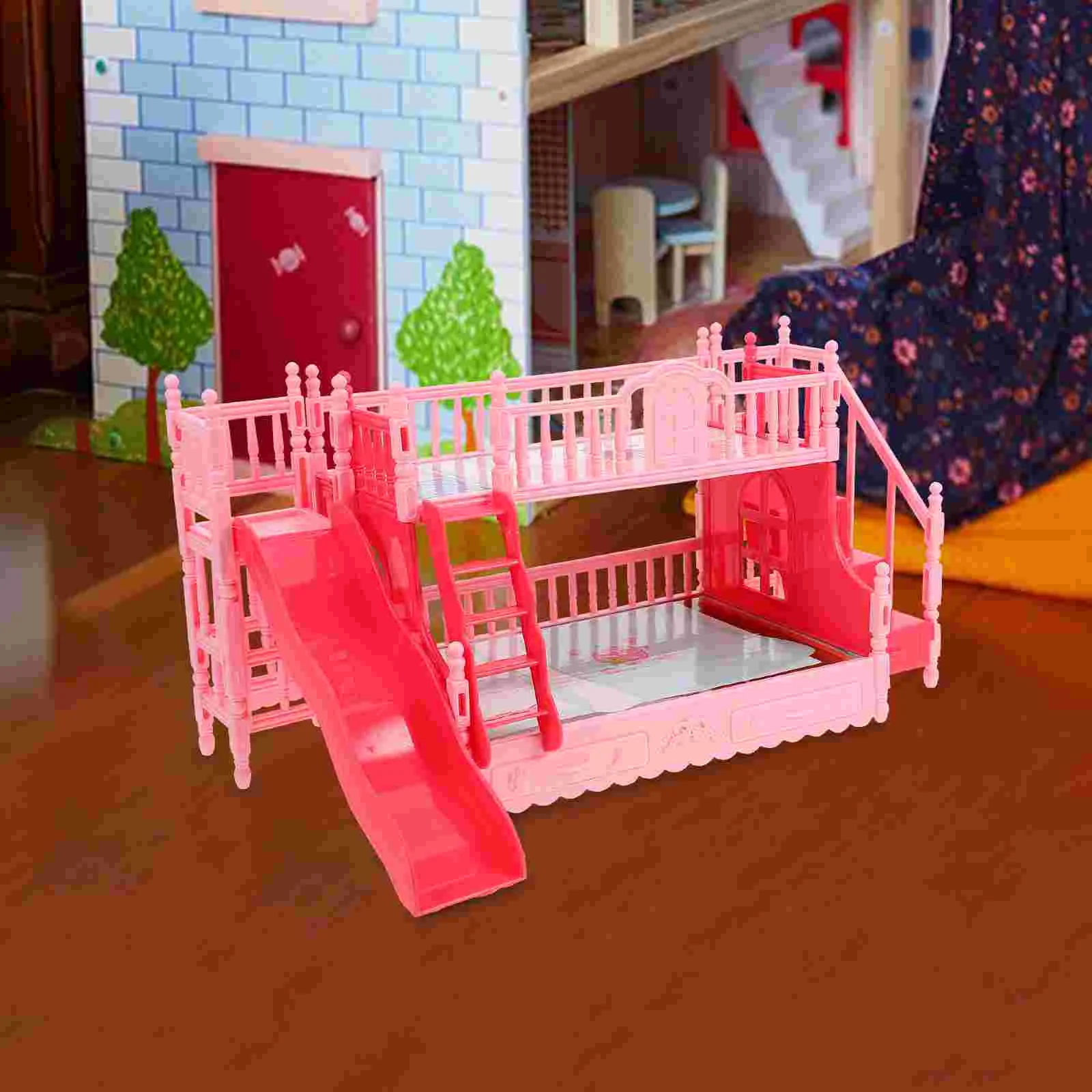 Bunk Bed Set Girls' Accessories Mini House Decor Furniture Bedroom Accessory Abs Model Prop Decoration