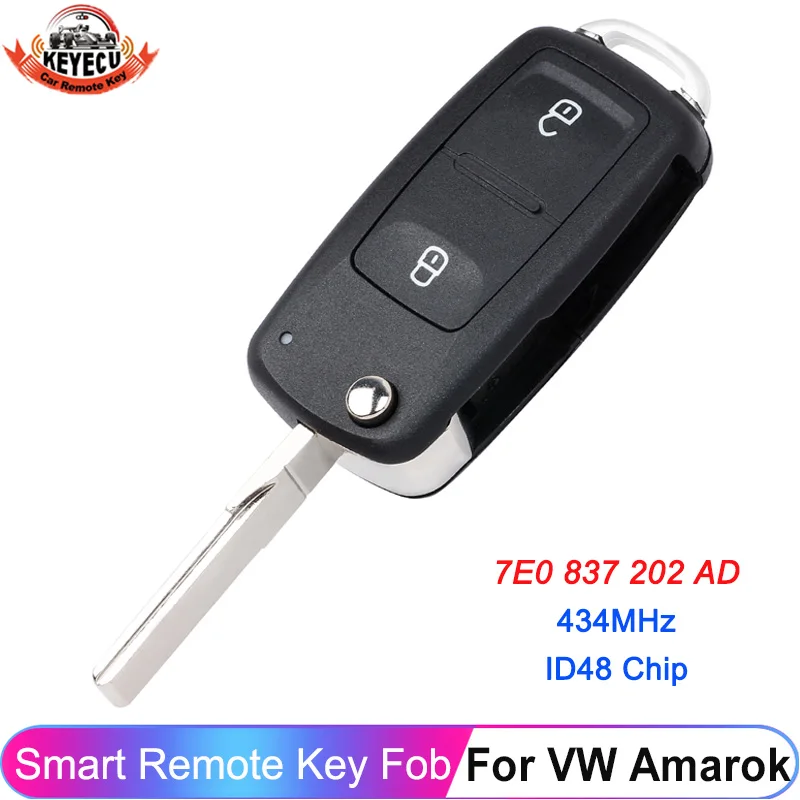 KEYECU 2 przyciski 7E 0837202 AD Dla Volkswagen Amarok 2010 2011 Transporter 2012 2013 2014 2015 2016 Klucz zdalny 434 MHz ID48 Chip