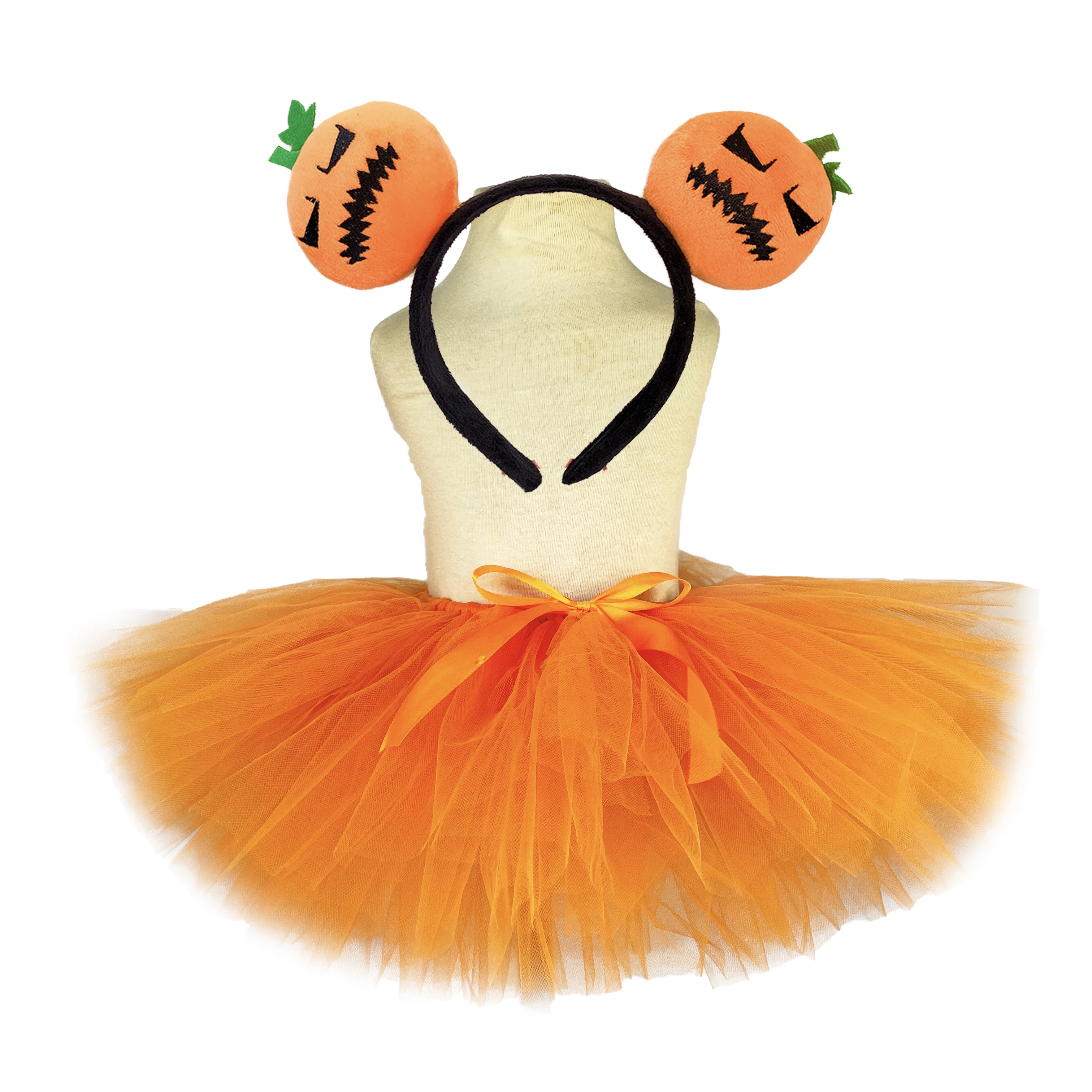 Girls Orange Pumpkin Tutu Skirts Baby Ballet Tulle Pettiskirts with Hairbow Kids Birthday Halloween Cosplay Party Costumes Skirt