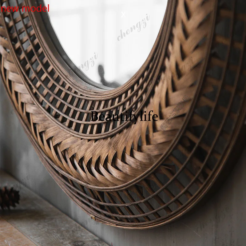 H134 bamboo weaving characteristic handmade mirror homestay soft wall decoration wall-mounted mirror makeup enigma mirror