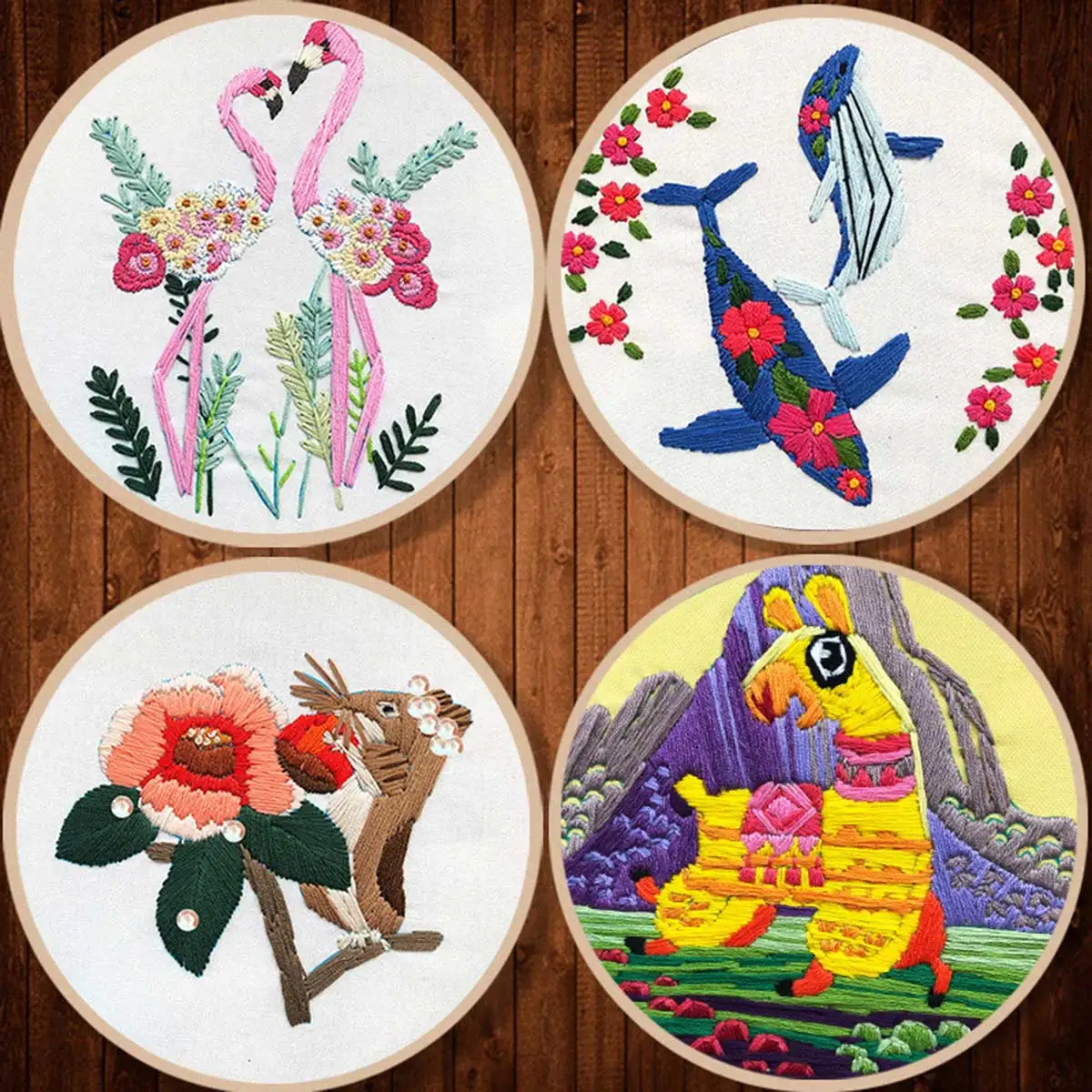 Unfinished Embroidery Kit Animals Theme Flamingo Dolphin Squirrel Handwork Sewing Cross Stitch Set Thread Tools Material Pack