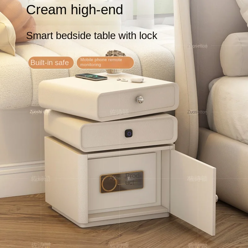 Bedside table with password lock, cream air small unit, multi-layer intelligent storage cabinet 60cm high