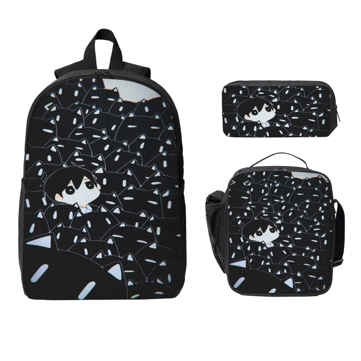 3Pcs Omori Backpack Set for Children Pencil Boxes Bookbag Sets with Lunch Box For School Students Knapsack
