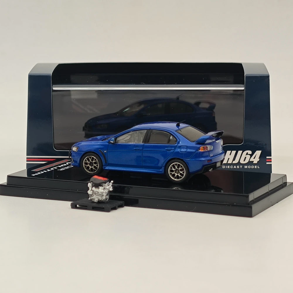 Hobby Japan-Lancer Evolution X Final Edition avec affichage du moteur, modèle de pluie, Blue Mica, collection de voitures moulées sous pression, HJ642053ABL, 1/64