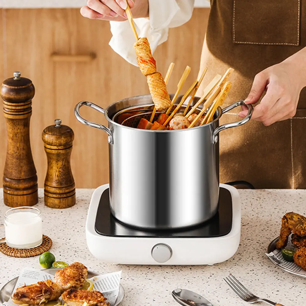 

Stainless Steel Fryer Pot 16cm Deep Kitchen Supplies Mini Cooking Pan Metal Basket Nonstick Portable Household