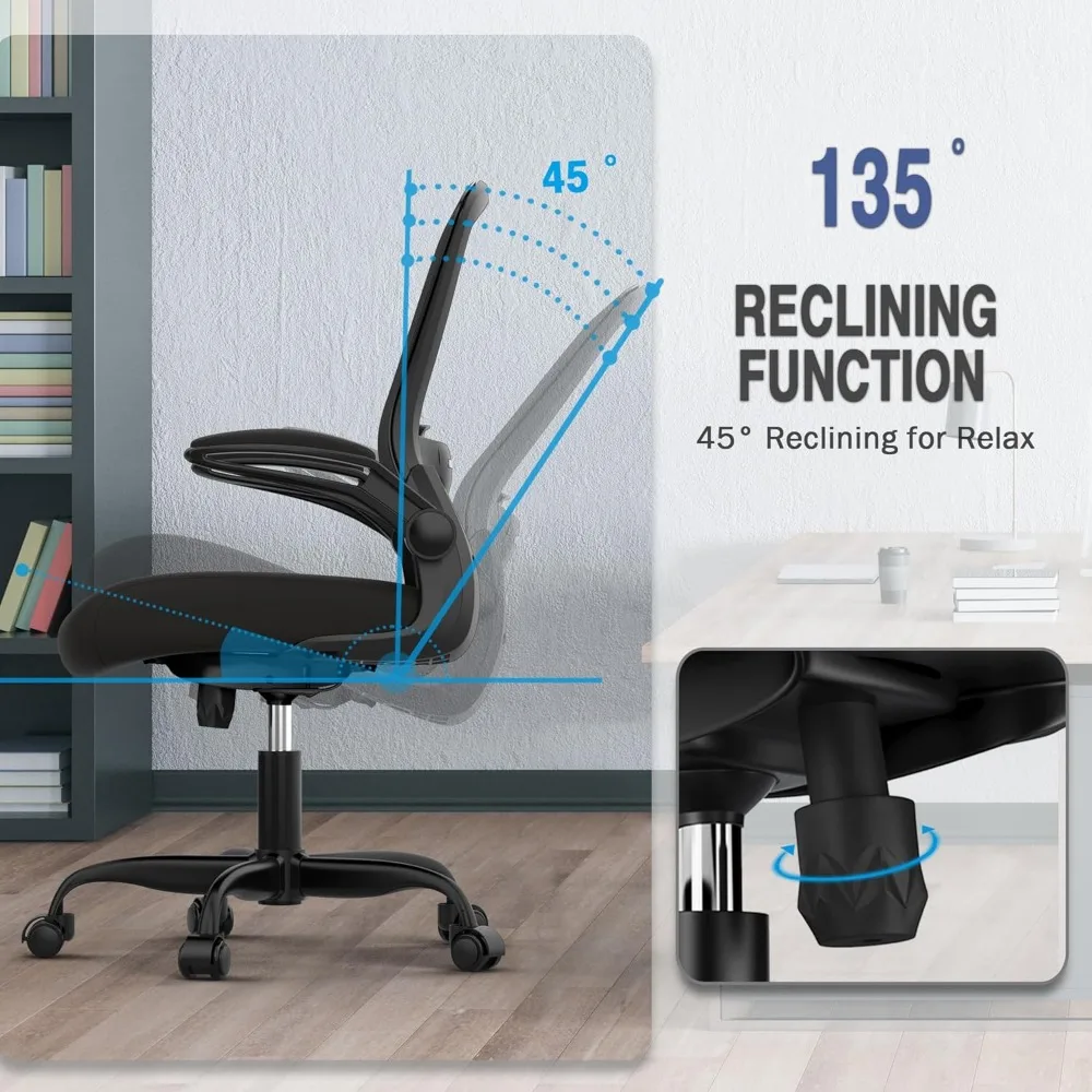 Bürostuhl, ergonomischer Schreibtischstuhl mit verstellbarer Lordosenstütze, Netz-Computerstuhl mit hoher Rückenlehne und hochklappbaren Armlehnen-BIFMA