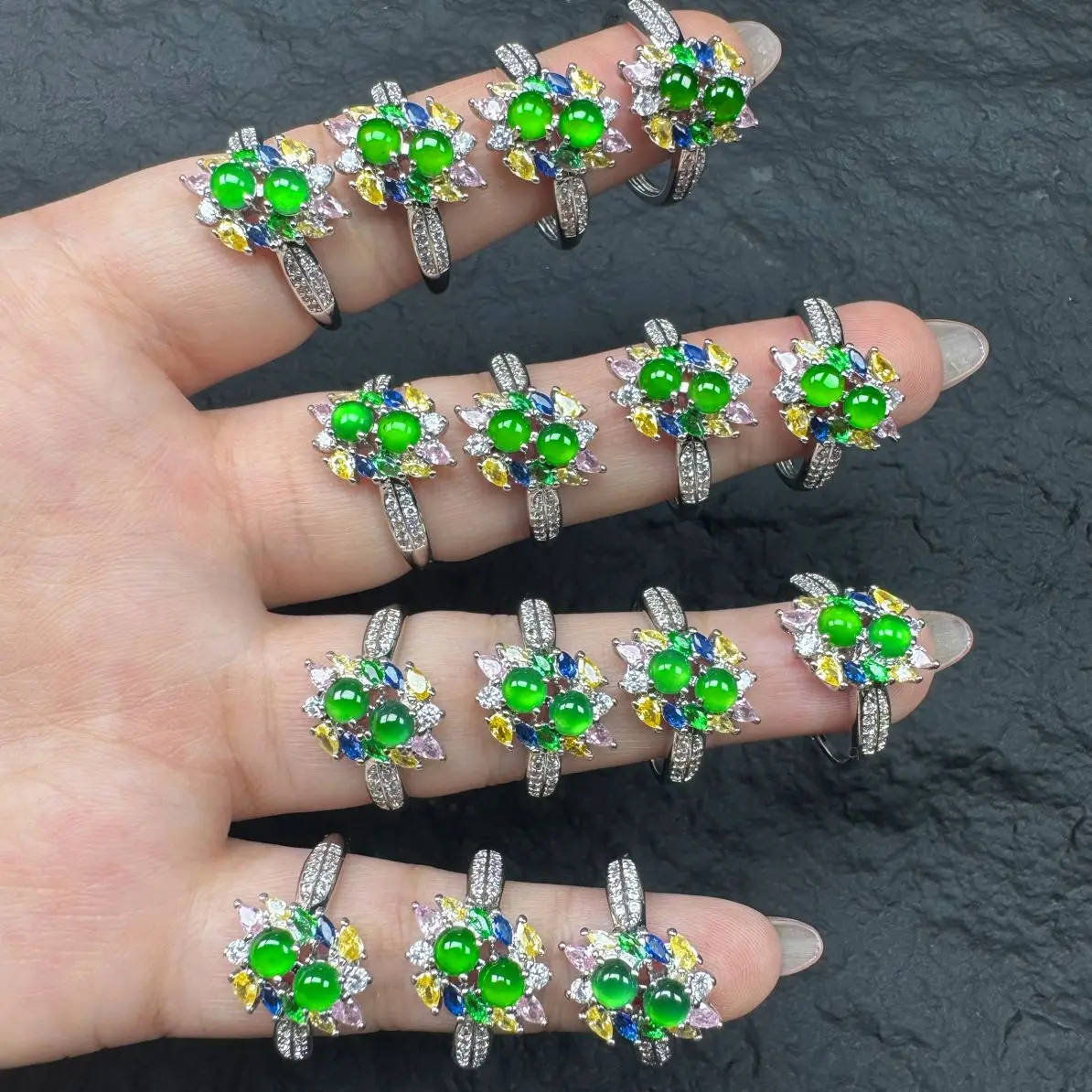 Natural jadeite A product, ice yang green double egg surface versatile ring (the ring is adjustable, and the diversity is one of