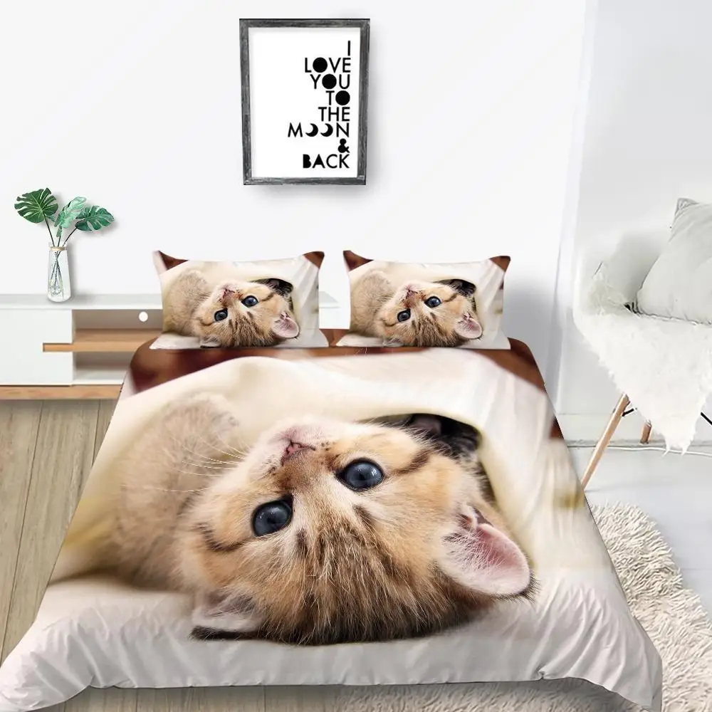 

Cat Duvet Cover Set King Size Microfiber Cute Animal Print Girl Teen Kid Comforter Cover Lovely Kitty Series Pattern Bedding Set