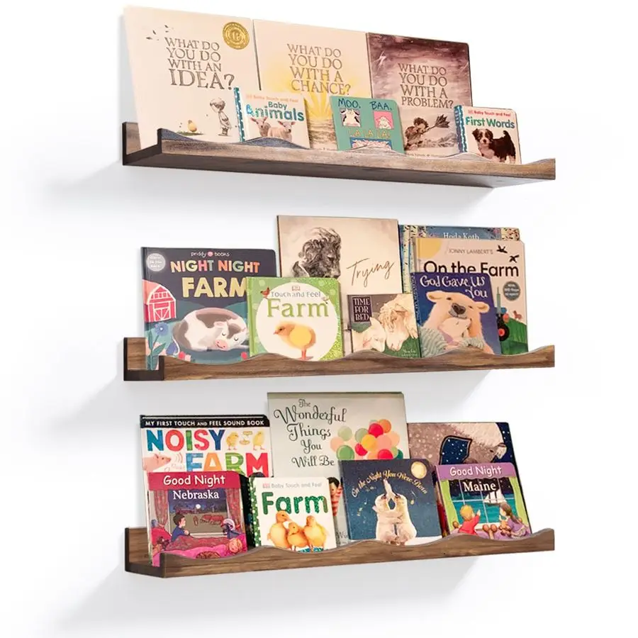 

Книжная полка для детей, плавающие полки для настенного облака, полка с картинками, орех, 23,6 дюйма, набор полков для детских книг, 3, детская книга