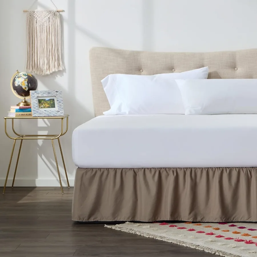 تنورة سرير مكشكشة من الألياف الدقيقة مقاس 14 بوصة لديكور غرفة النوم الحديثة ومقاومة للتجاعيد والبهتان وقابلة للغسل في الغسالة وسهلة التركيب #1