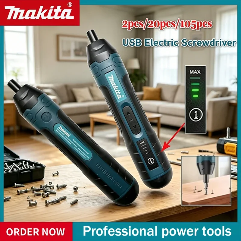 

Makita Cordless Electric Screwdriver 2pcs/20pcs/105pcs - 1300 MAh Rechargeable Electric Drill Multi-functional Disassembly Tool