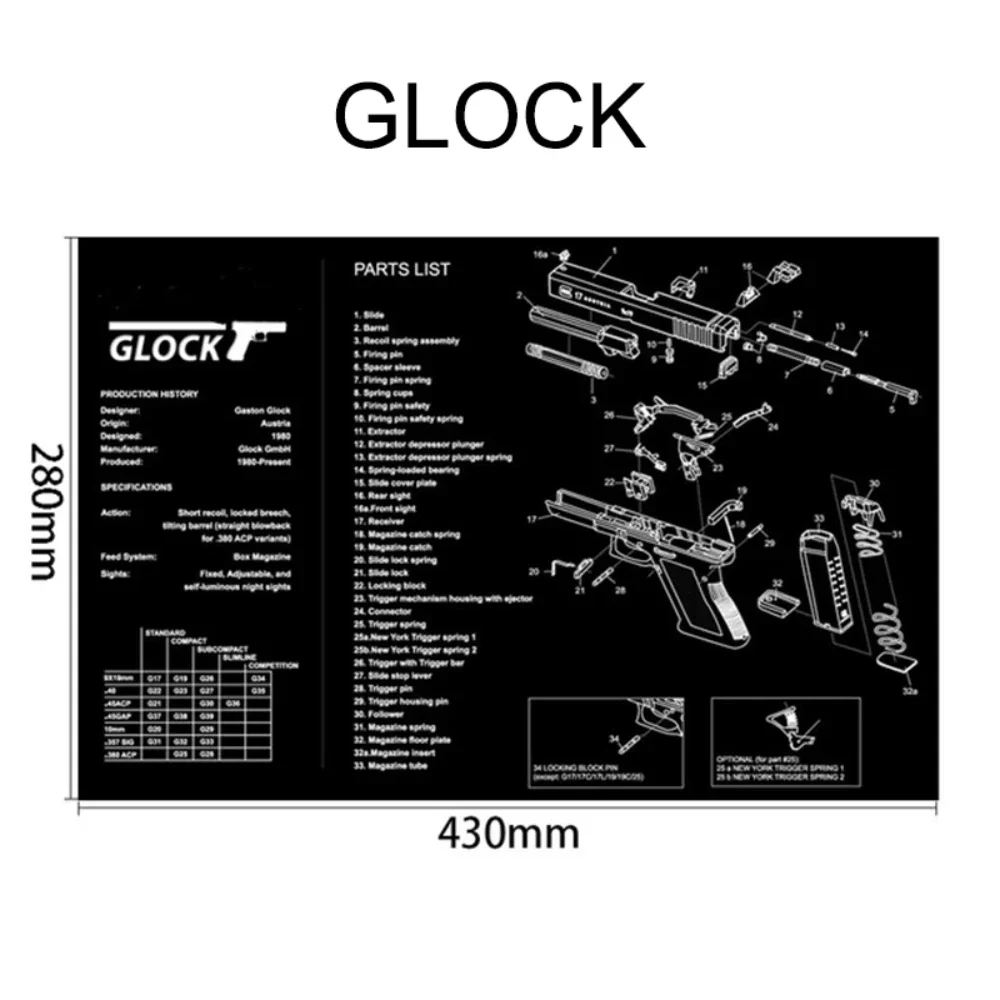 Tactical Glock Gun Cleaning Rubber Mat For Gen4 Gen5 42 43 3D Gunsmith With Parts Diagram And Instructions Mouse Pad