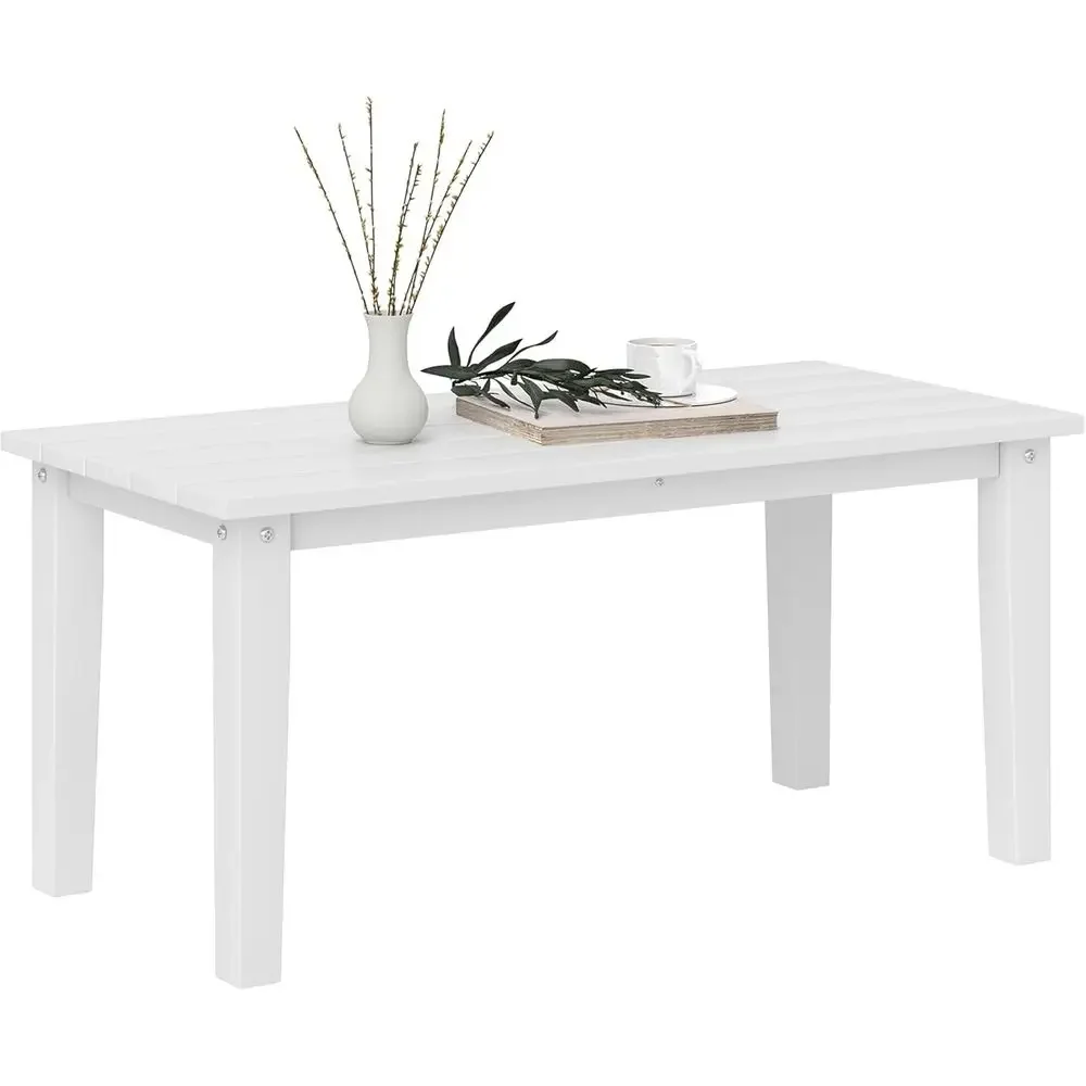 All-Weather HDPE Patio Coffee Table with Slatted Top for Garden, Balcony, Backyard - White