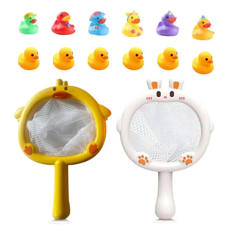 

Rubber Ducks For Bath 6 Mini Floating Duck Toys Bath Tub Pool Toy Set With Fish Net Cute Rubber Animal Toys Funny Bathtub Toy