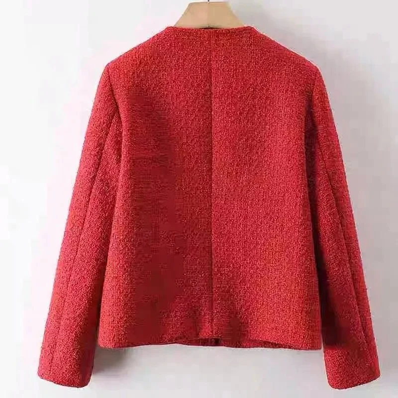 Red Small Fragrance Jacket Female 2025 Spring Autumn New Coat High Sense Fashion Overcoat Temperament Outerwear Short Women Tops