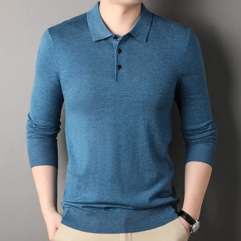 Camisola masculina de malha polo com gola quente, suéter de lã, moda lazer, outono e inverno, novo, 2024