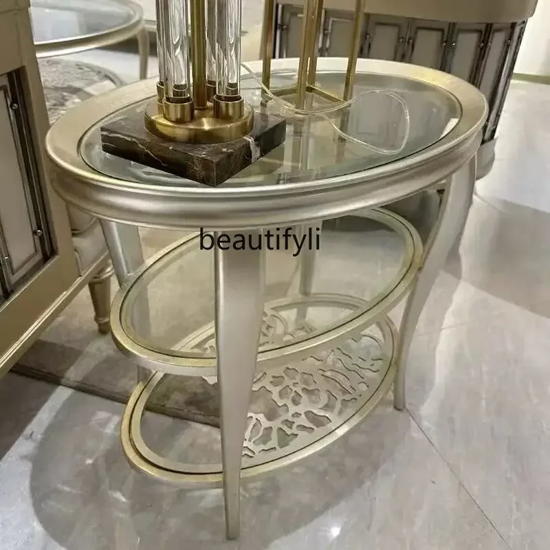 

A26 American solid wood oval coffee table designer living room stainless steel tempered glass tea table a16
