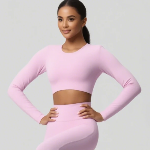 

New Style Double-sided Brushed Fabric Tight Long-sleeved Yoga Top with Built-in Bra for Women Suitable for Pilates Running Yoga