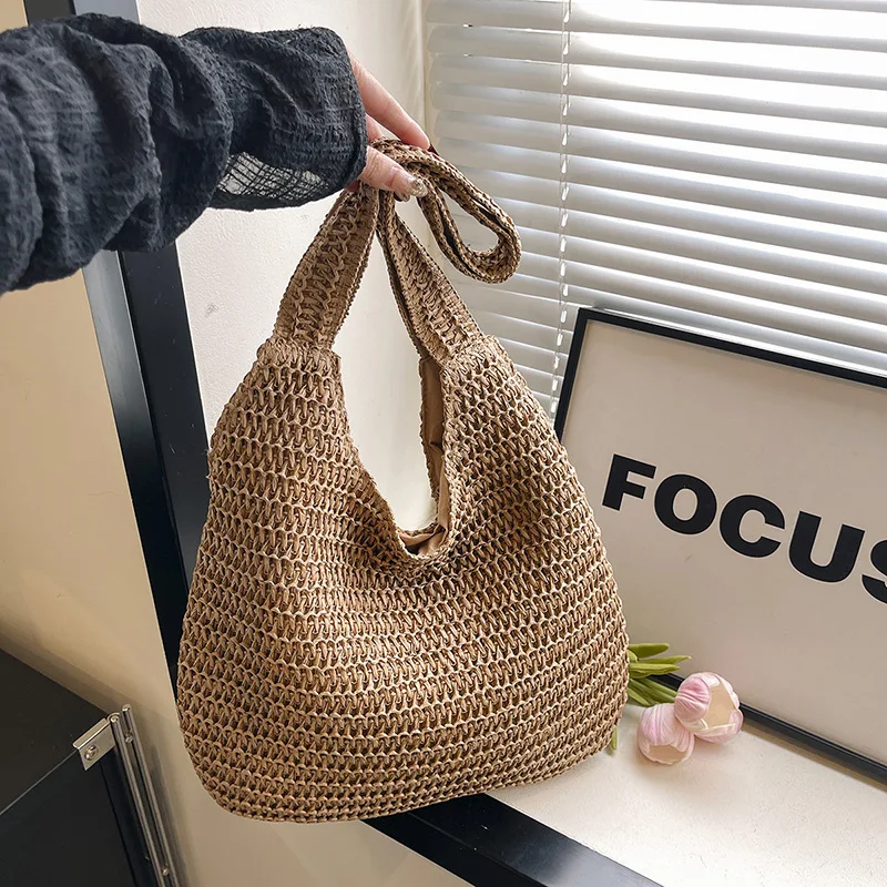 Bolsa de Ombro de Palha Trançada Homefish para Mulheres, Grande Capacidade, Casual de Verão, para Praia