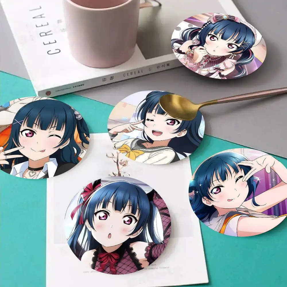 1pc Yoshiko Tsushima Anime Characters Wooden Coaster Colour Printing Cup Mat Home Desk Decoration Gifts