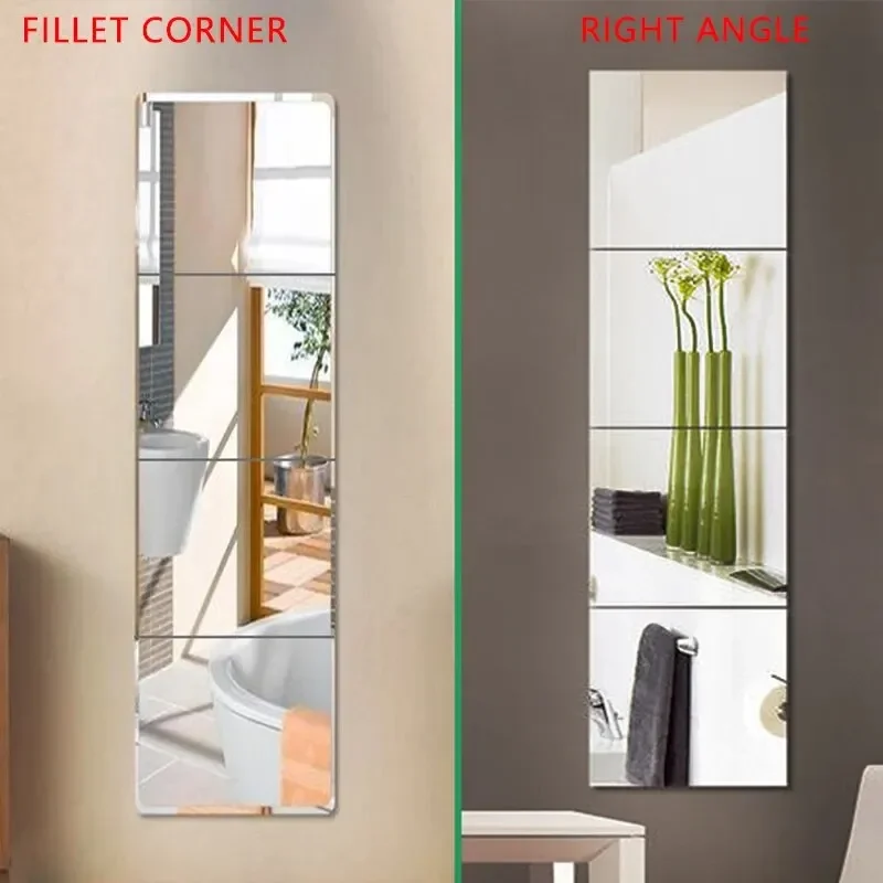 S/M/L Acrylic Mirror Wall Stickers Adhesive Mirrors Bathroom Decor Students Dormitory Dressing Mirror Full Body Home Decorations